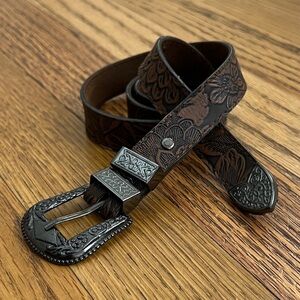 Modern Brown Floral Tooled Mini Belt